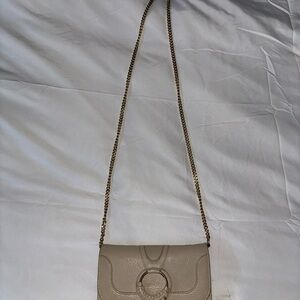 See By Chloe Cream Crossbody Bag with Flap Closure and Circular Metal Ring